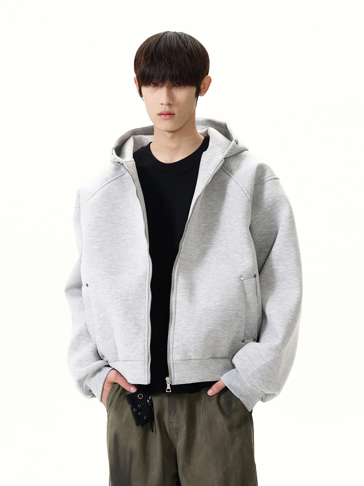 

Мужская толстовка-кардиган American High Street Cleanfit из утолщенного воздушного хлопка с капюшоном, деконструированный дизайн