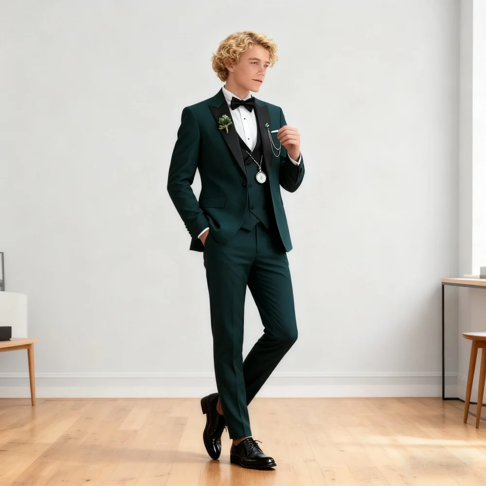 

Stylish Teen Boy Wedding Suit Graduation Sharp Youth Suit Including Jacket Vest Pants Bow-tie Wedding Groomsman Boy