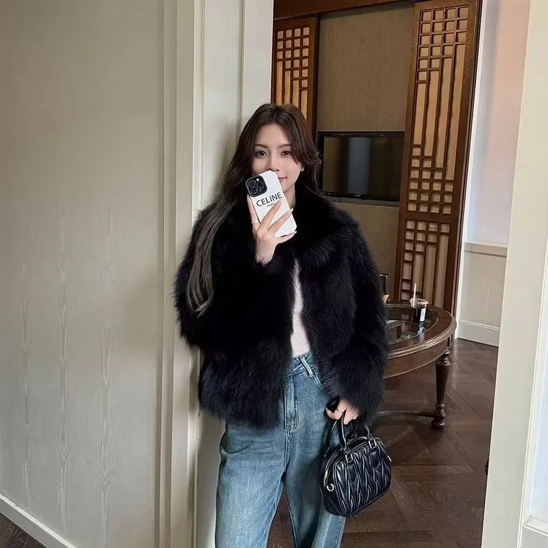 2024 Autumn And Winter New Fashion Joker Fox Fur Cotton-padded Jacket Female Mao Mao Lapel Coat Explosion Cotton-padded Jacket