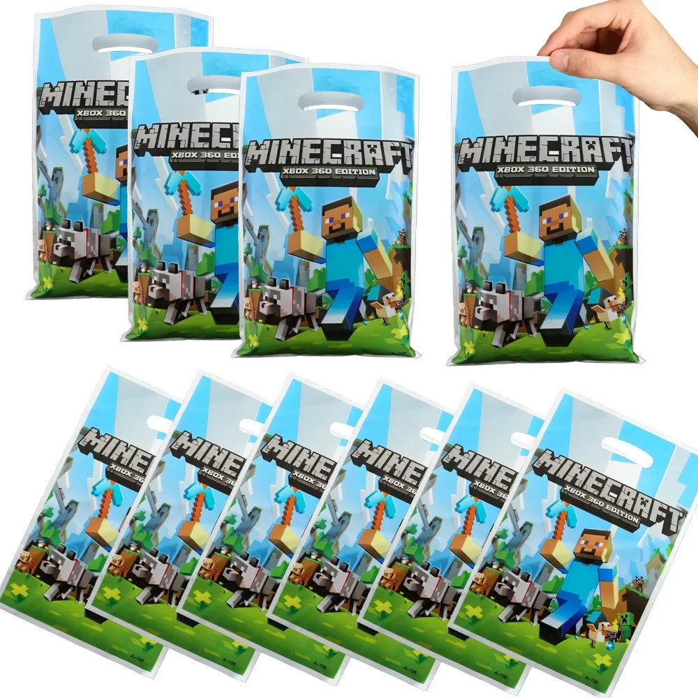 10-30 Stück Minecraft-Themen-Geschenktüten, Plastik-Süßigkeitenbeutel mit Griffen, Geeignet für Partyfavors und Werbegeschenke