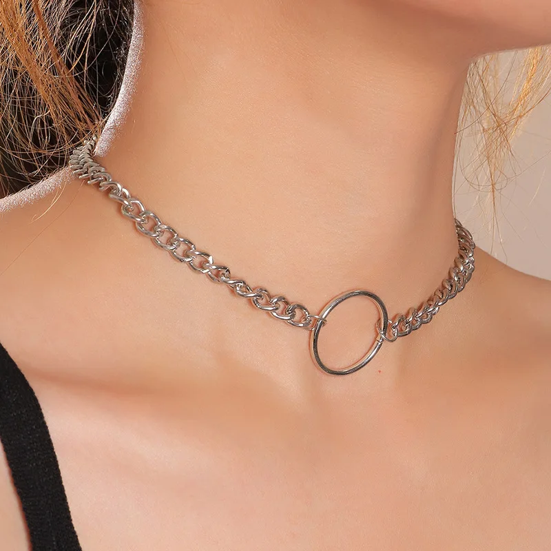 1pc Geometric Metal Hoop Choker – Minimalist Clean Circle for Everyday Edgy Statement.