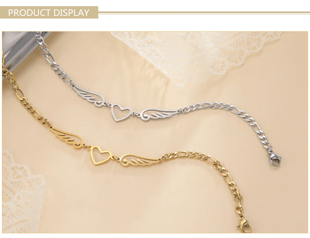 Skyrim Edelstahl-Fußkettchen für Damen mit Herz-Engelsflügel-Anhänger, Figaro-Kette, Fußkettchen, Strand-Accessoire, Geschenk – Detail 5