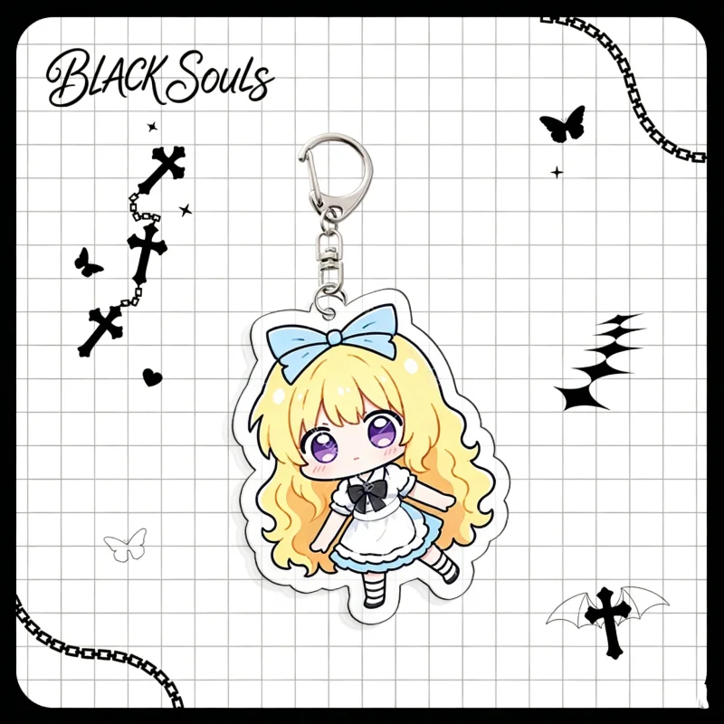 Game Black Souls Node Red Hood Alice Cosplay Keychain Kawaii Acrylic Pendant Keyring Key Chain 1Set Bag Accessory Ornament Prop