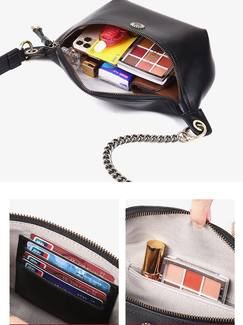 Women’s Waist Pack Genuine Cowhide Leather Large Capacity Simple All-match Crossbody Chest Bag