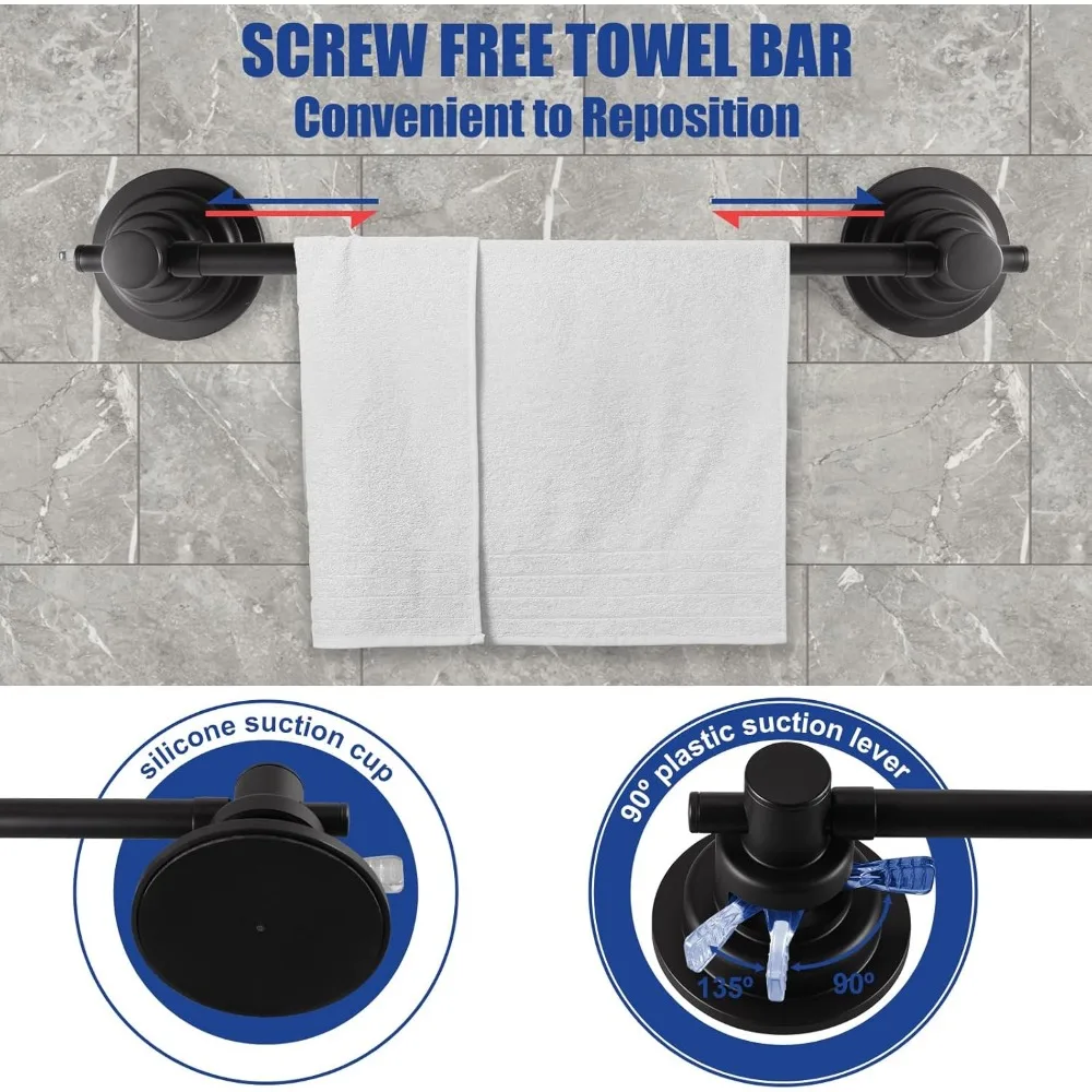 Portasciugamani a ventosa per doccia con 5 ganci, portasciugamani da parete lungo regolabile da 17-28 pollici, doccia in vetro estensibile