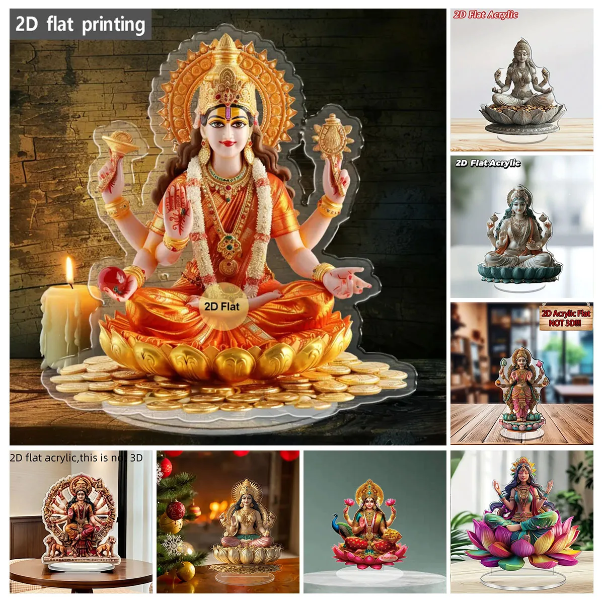 Hindu Religious Lakshmi 2D Flat Acrylic Stand Table Decoration,Home,Office,Cafe,room,Studio,Desktop Ornament Sign Gift