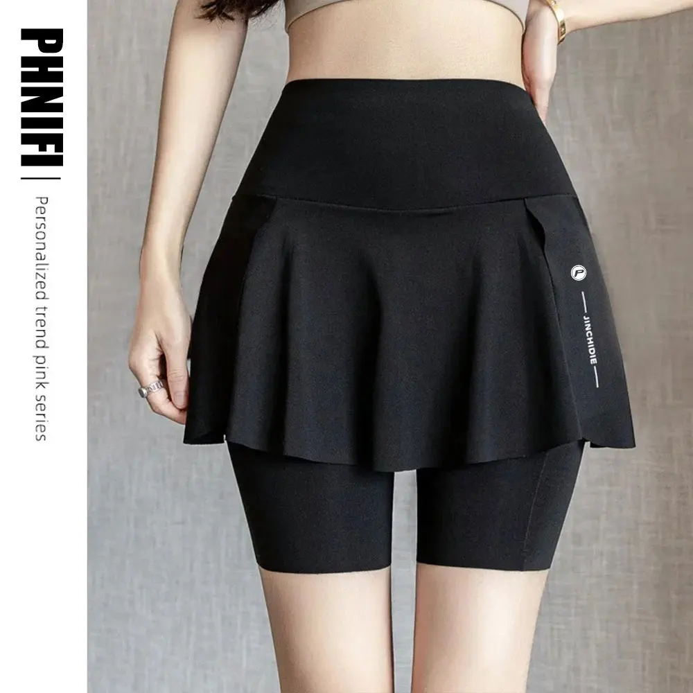 

Brand Women Yoga Skorts Elastic High Waist Pockets Fake Two Items Shorts Fake Two Pieces Running Cycling Skort Mini Sport Shorts