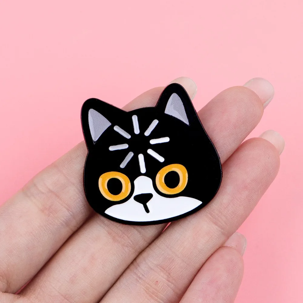 Black Cat Enamel Pins Funny Cartoon Kitten Lapel Pin Badge with Slogan Maneki Neko Cat Brooch for Backpack Lover Jewelry Gift