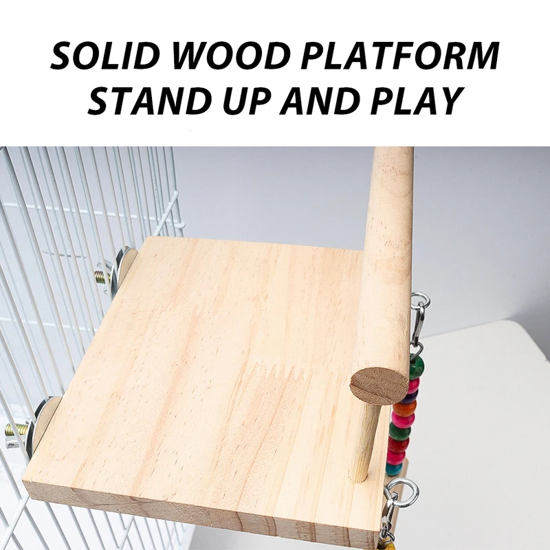 CAWAII KENNEL Pet Bird Swing Toy Wooden Parrot Perch Stand Playstand with Chewing Beads Cage Playground for Budgie Birds