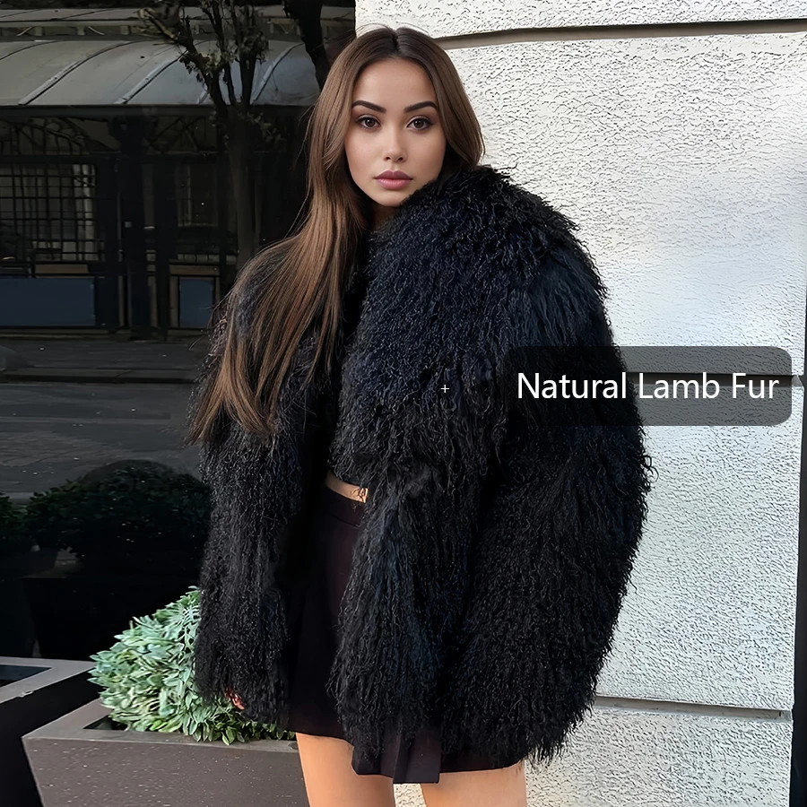 จริงแกะมองโกเลียเสื้อขนสัตว์พร้อมคอสั้นของแท้ Lamb Fur Coat สีขาวเสื้อผ้าหรูหราแจ็คเก็ตหนังผู้หญิง