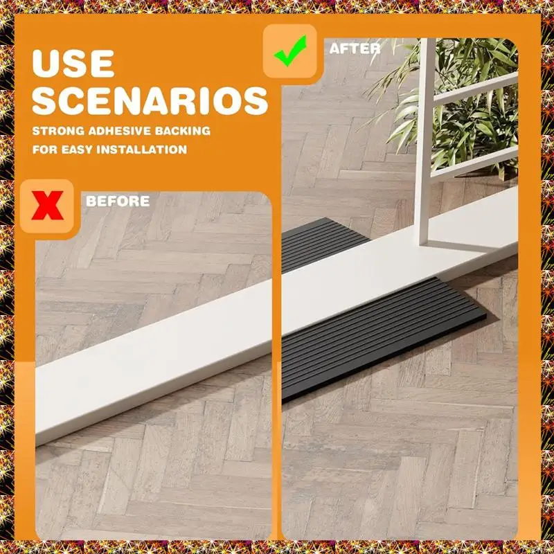 BTCL Self-Adhesive Threshold Ramps For Wheelchairs And Strollers, Black Deceleration Ramp For Doorways