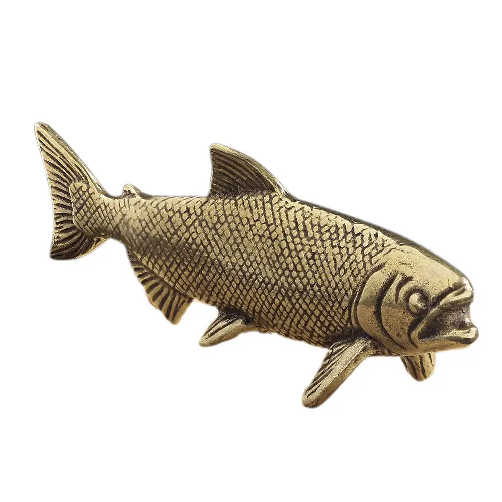 Vintage Brass Fish Sculpture Deep Sea Theme Lifelike Detail Rustic Finish Ocean Animal Decoration Desktop Desk Tea Table Shelf