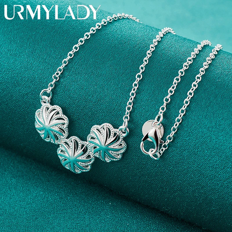 

URMYLADY 925 Sterling Silver Three Flower 18 Inch Pendant Necklace For Women Wedding Engagement Gift Fashion Jewelry