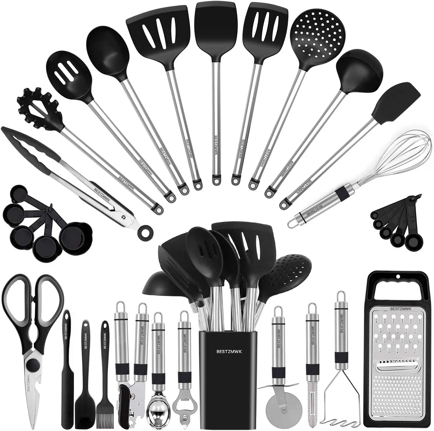 

Kitchen Utensil Set-Silicone Cooking Utensils-33 Kitchen Gadgets & Spoons for Nonstick Cookware-Silicone and Stainless Steel Spa