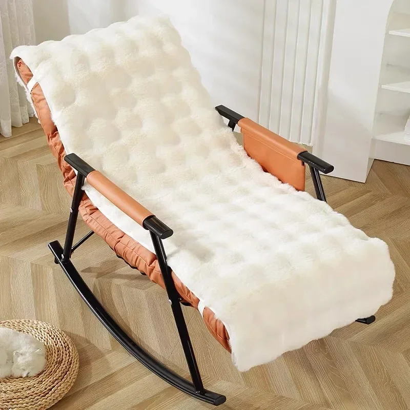 Winter Rocking Chair Cushion Anti Slip Soft Lounge Chair Bolster Easy To Install Recliner Plush Slipcovers Warm Lazy Sofa Cover