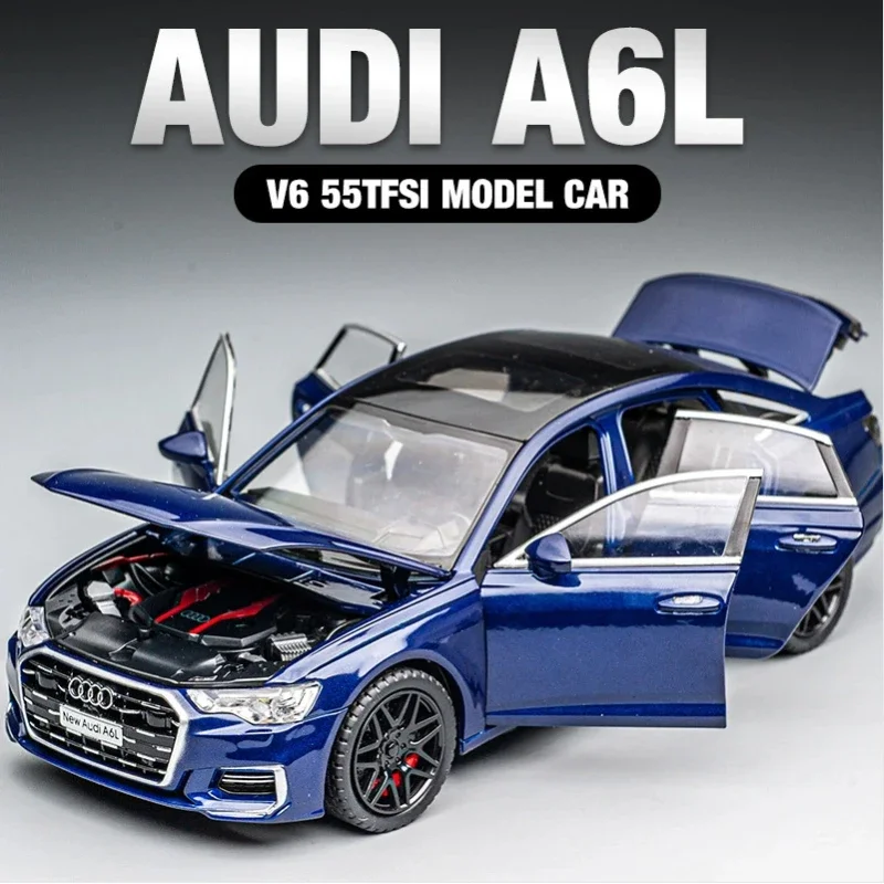 Audi A6L Alloy Car Model Simualtion 1/24 Scale With Sound Light Collection Miniature Voiture Home Decor Toy Vehicle Boy Gift