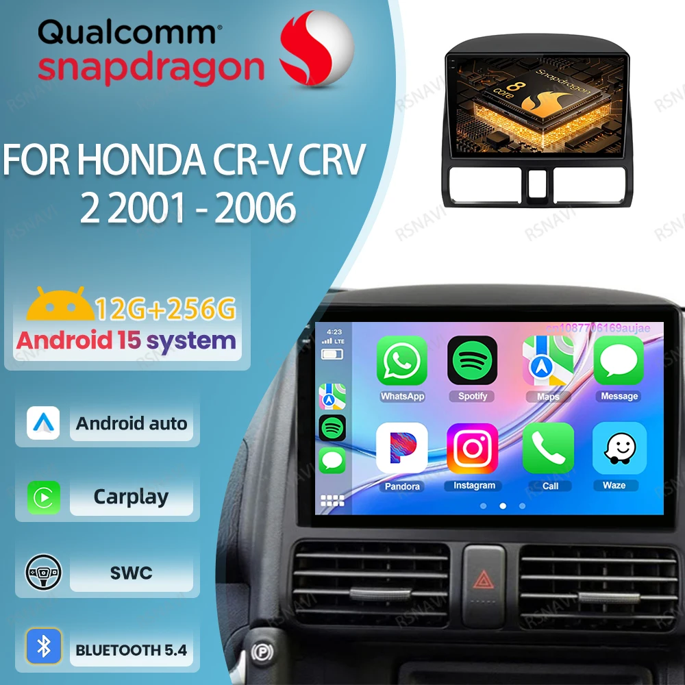 

Car Radio Android 15 For Honda CR-V CRV 2 2001 - 2006 Viedo Player Qualcomm Navigation Autoradio BT DSP DVD Stereo 4G LTE GPS