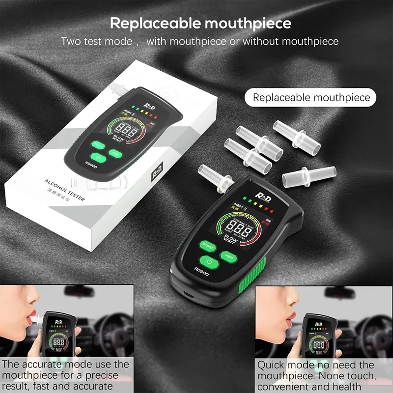 RD900 Rechargeable High Accuracy Precision Alcohol Detector Semiconductor Sensor Sound Light Alarm 200x50x70mm Supports Custom