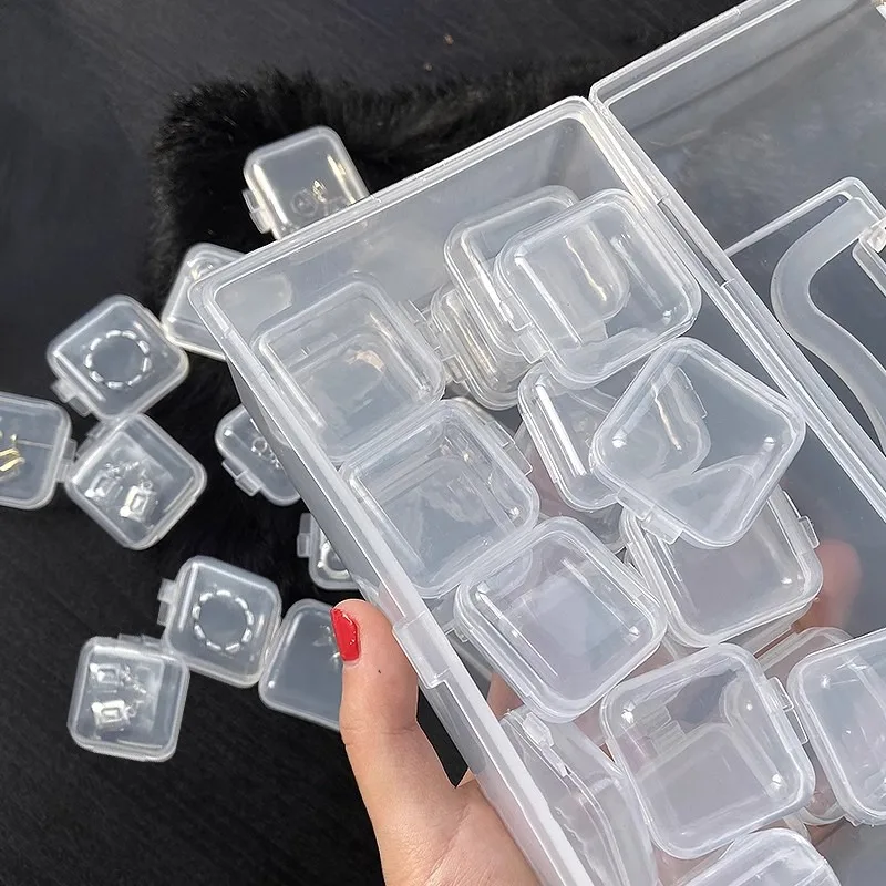 10/20/30/40/50PCS Mini Transparent Square Plastic Storage Box Small Portable Anti-oxidation Boxes Jewelry Organizer Display Case