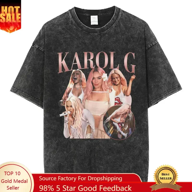 

Fashion Karol G La Bichota Washed T-Shirt Aesthetic Hip Hop Men Women Women Short Sleeve Oversized Cotton Casual Tee Shirts Stre