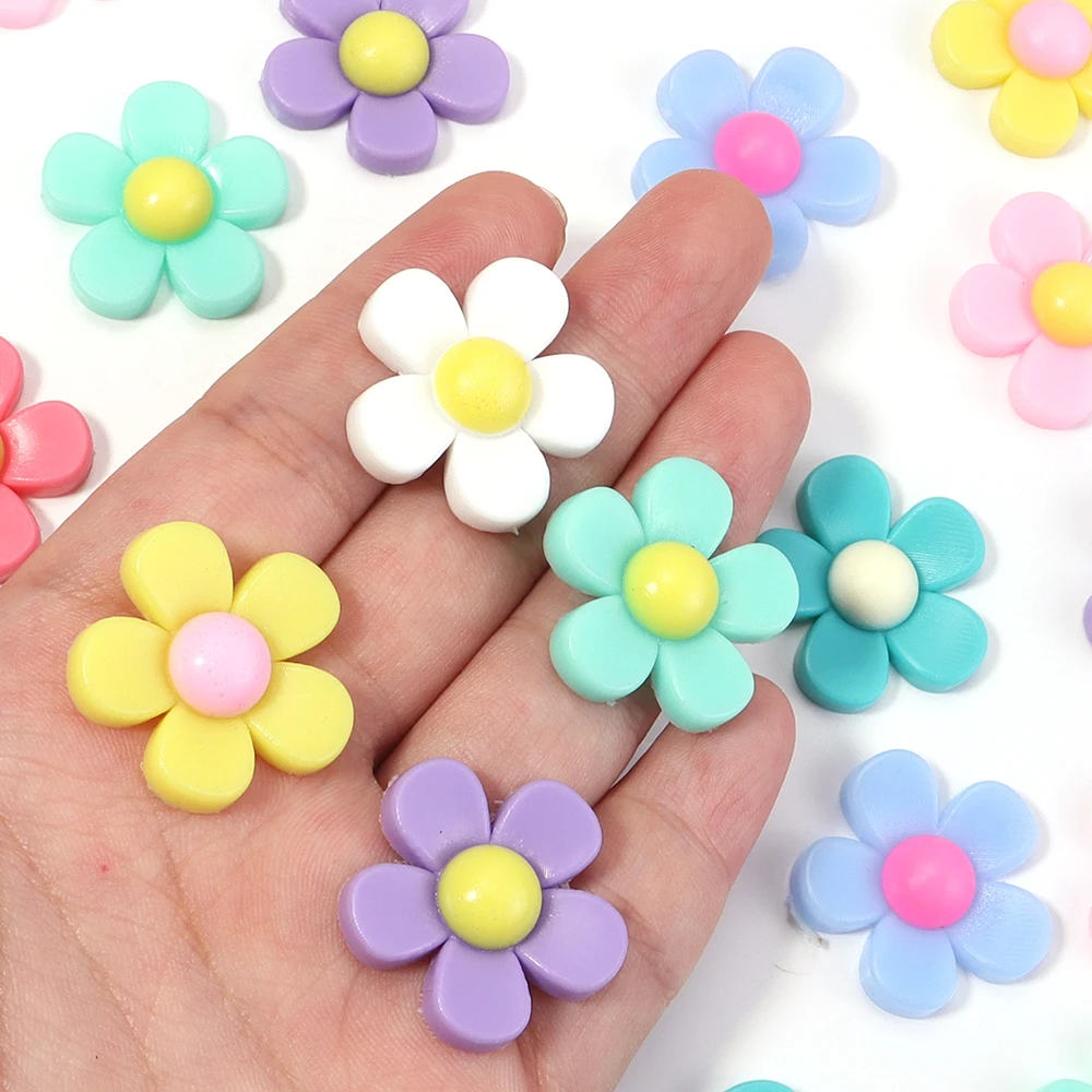 

20-30Pcs/Lot 24-42mm Colorful Flowers Series Five Petal Flower PVC Flatback Cabochons For Hairpin Scrapbooking DIY Accessories