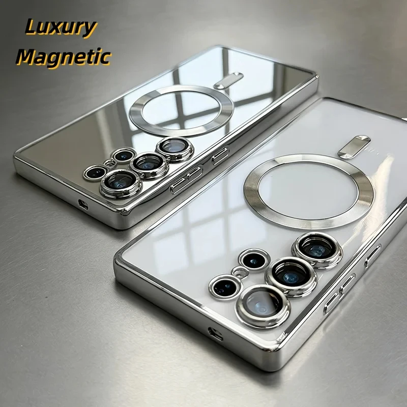 Luxury for Magsafe Magnetic wireless charge Case for Samsung Galaxy S26 S25 S24 S23 S22 Ultra S21 FE Plating Clear Soft Cover - view 5
