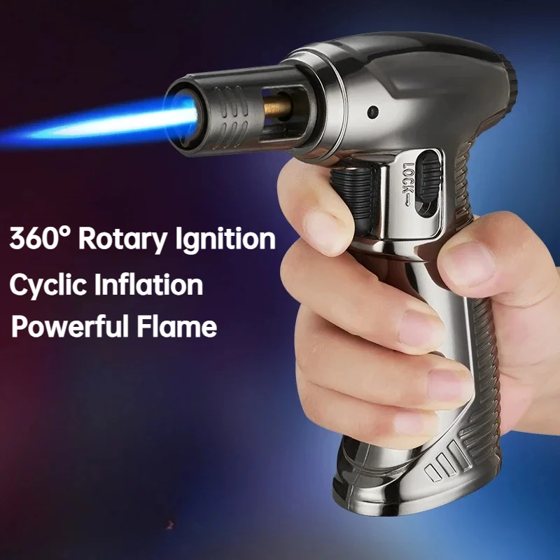 Windproof Butane Gas Lighter 4 Flame Torch Metal Multipurpose High Temperature Welding Gun Inflatable Lighter Men's Somking Tool