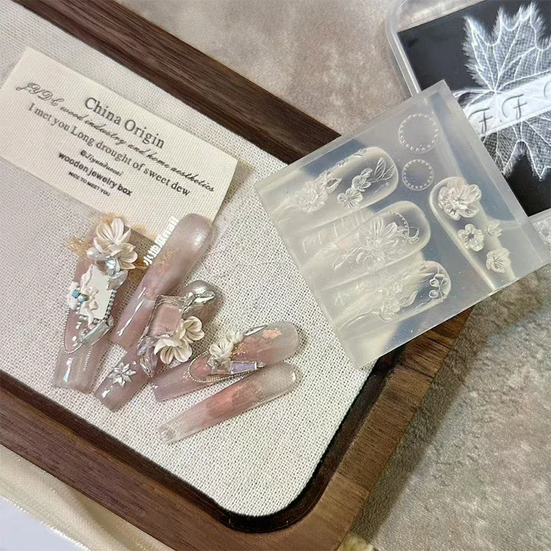 Flowers Nail Silicone Relief Flower Basket Shape Nail Art Mold 3D Nail Decoration Accessories Manicure Tool