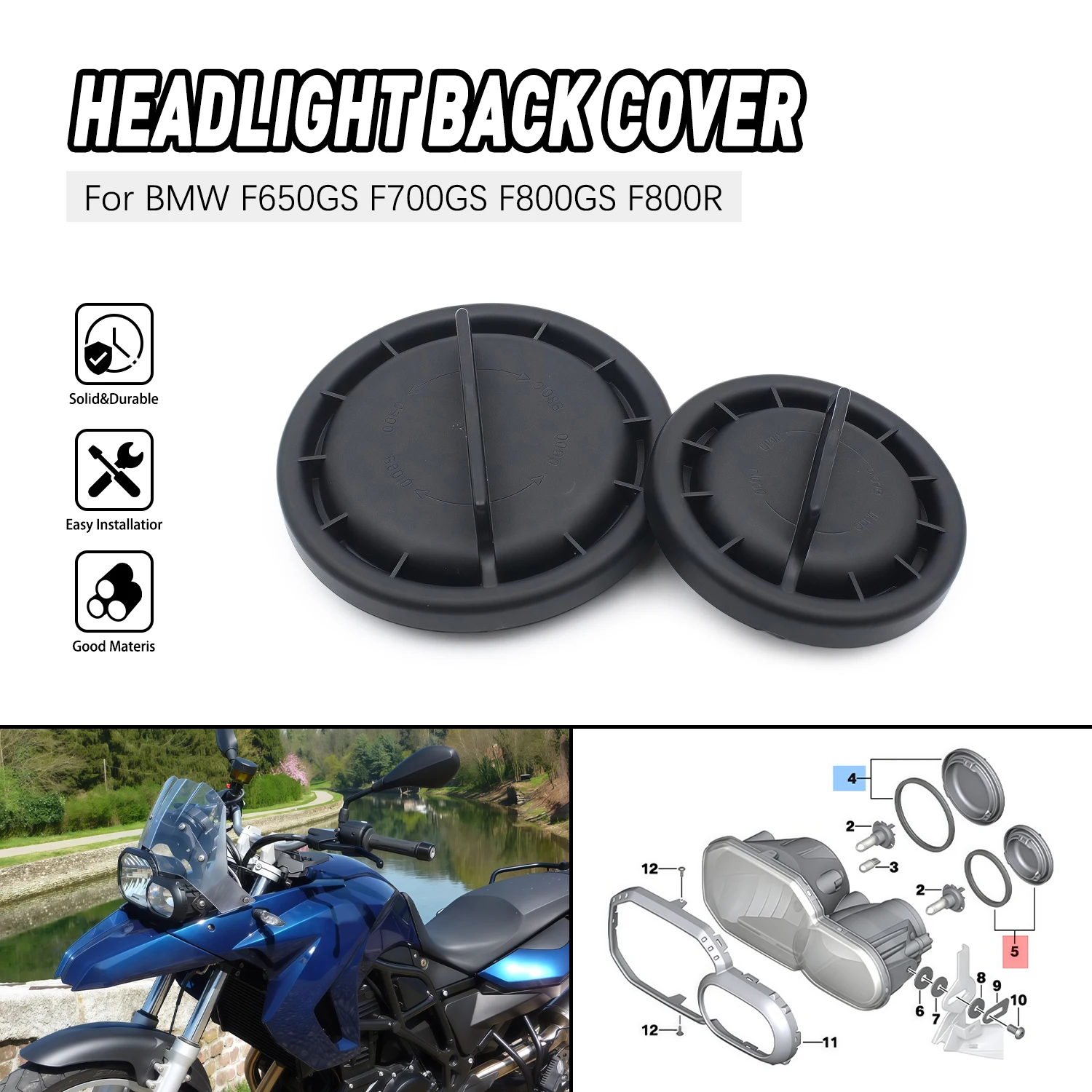 

Motorcycle For BMW K72 F650GS K70 F700GS F800GS F800R ADV 2005-2014 63127698599 Headlight Back Cover Set