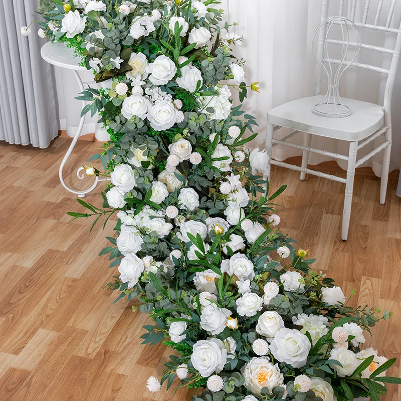 

2M Luxury White Rose Hydrangea Artificial Flower Row Runner Arch Road Cited Floral For Wedding Party DIY Decoration
