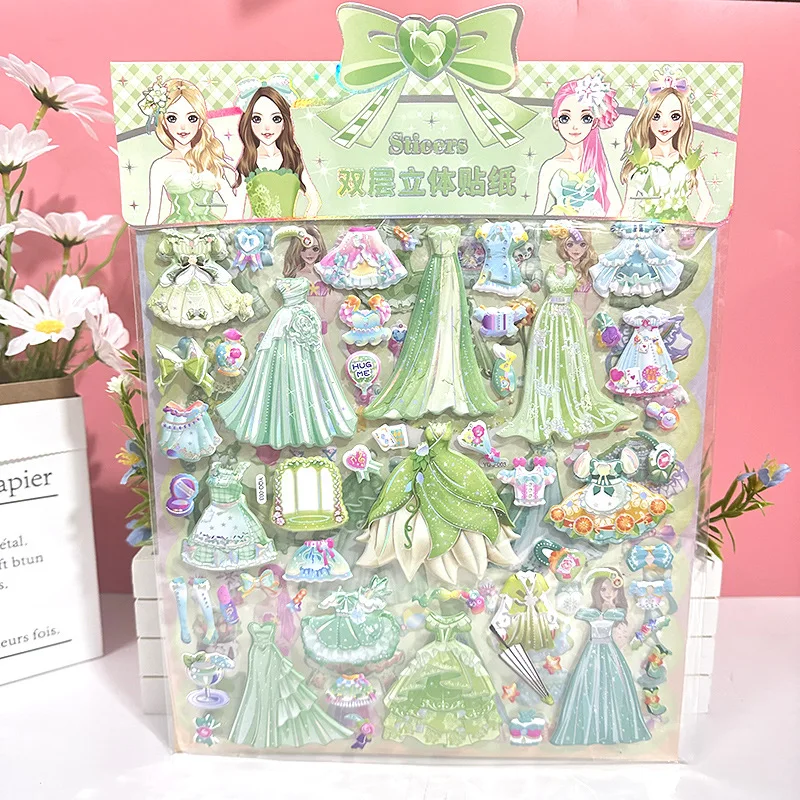 ملصقات فقاعات ثلاثية الأبعاد لملابس الأميرة الكرتونية اللطيفة - ملابس غرفة تركيب سطح المكتب الممتعة DIY لعبة الفتاة مجلة جراب الهاتف ديكور