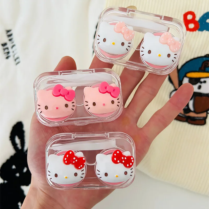 Nieuwe Hello Kitty Contactlens Hoesje Transparant Cartoon Kawaii Draagbare Bijziende Contactlenzen Meisje Reisgeschenken