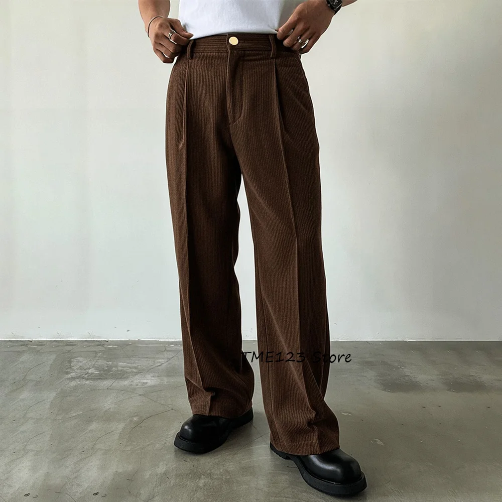 

Fashionable Men's Tailoring Pants for Man Corduroy Fabric Casual Wide-leg Loose Fit Straight Trousers Work Trouser Classic