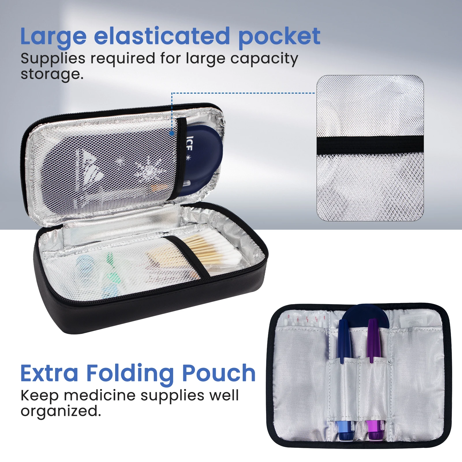 Insulin Bag for Diabetics-Pu Leather Double Layer Case for Insulin Pens, Test Kit, Travel Medical Organizer with Handle
