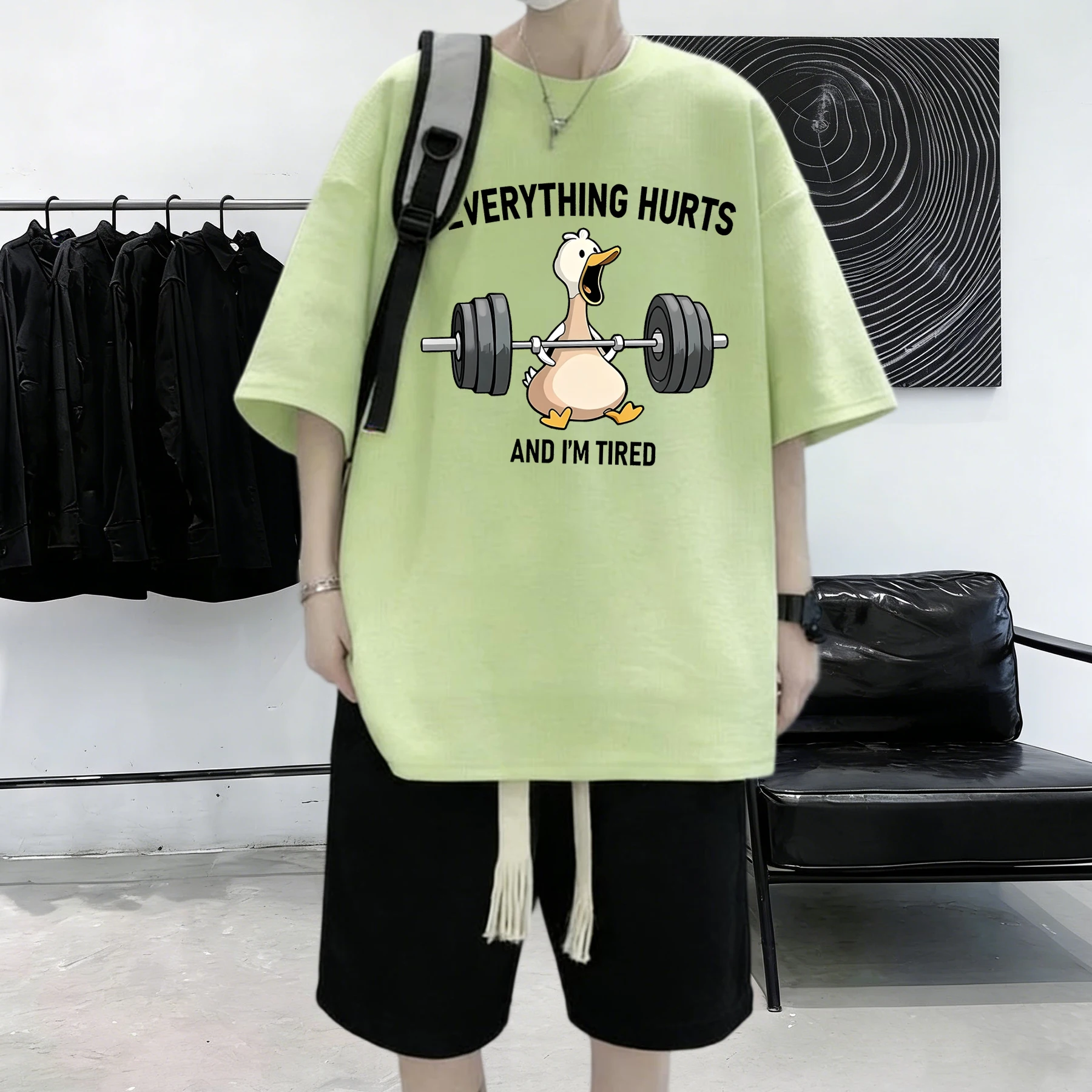 The Great Goose Striving For Fitness Printed Summer Cotton Thin Tops Male Youth Beach Loose T Shirt Hip Hop Street Short Sleeve