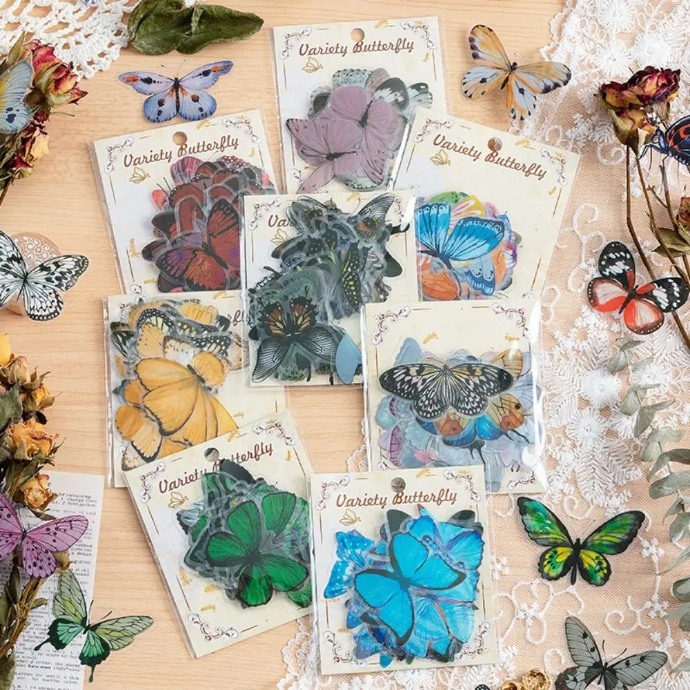 

40PCS Colorful Butterfly Scrapbook Sticker Vintage Waterproof Stationery Sticker INS Style PVC Mobile Sticker