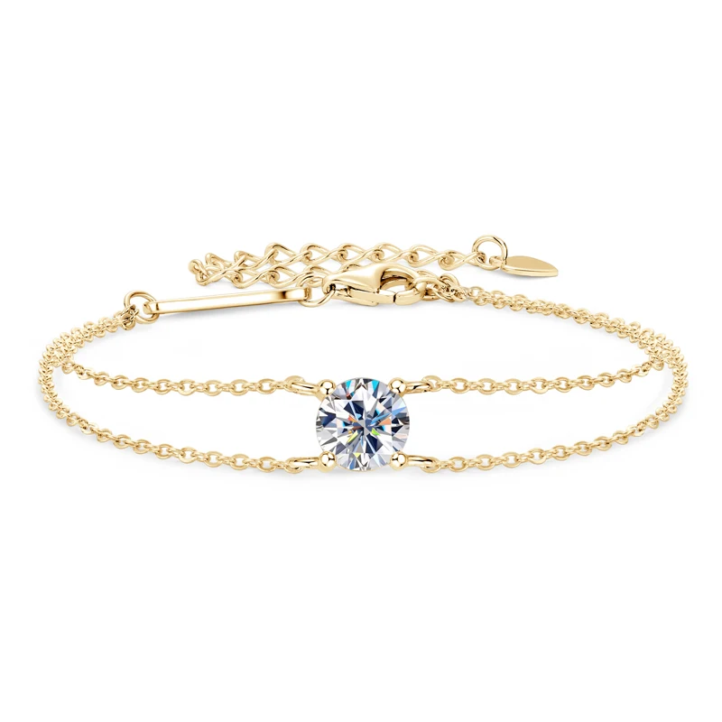 Lnngy 6,5 mm 1 Karat Moissanit-Armband, 925er Sterlingsilber, zertifizierte Doppelketten-Armbänder für Frauen, Charm-Hochzeitsschmuck, Geschenk – Detail 4