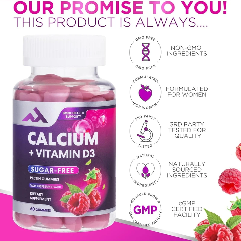 

Sugar Free Calcium Gummies Chewable Tablets+400 IU Vitamin D3, Bone Health and Immune Support,supporting Tooth and Bone Strength
