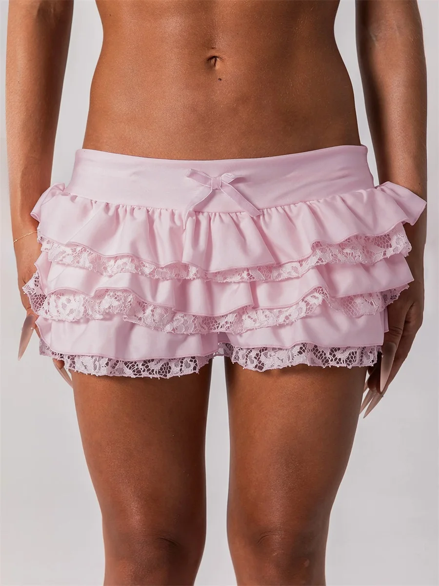 

Женская шикарная многослойная юбка с рюшами, повседневная кружевная лоскутная мини-юбка на шнурке для пляжного отдыха, клубная уличная одежда