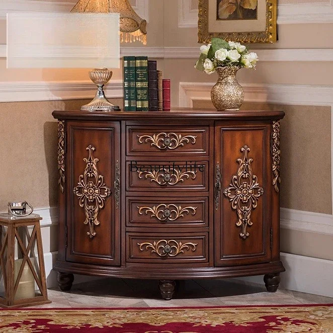 

02 American solid wood retro corner cabinet corner living room locker