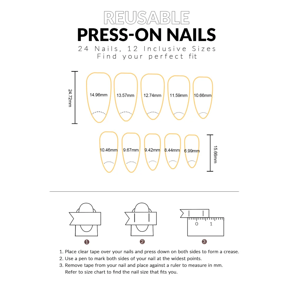 24 piezas uñas postizas con estrellas y lunares, herramienta de manicura artificial, reutilizables, en forma almendra 6