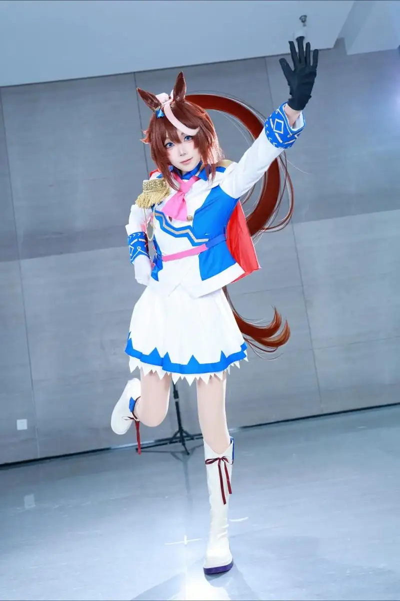 Tokai Derby Teio Косплей Костюм Парик Классическая Красивая Лошадь Аниме Школьная Форма Темно-Синее Платье Полный Комплект Хэллоуин Женщины Cos Наряды