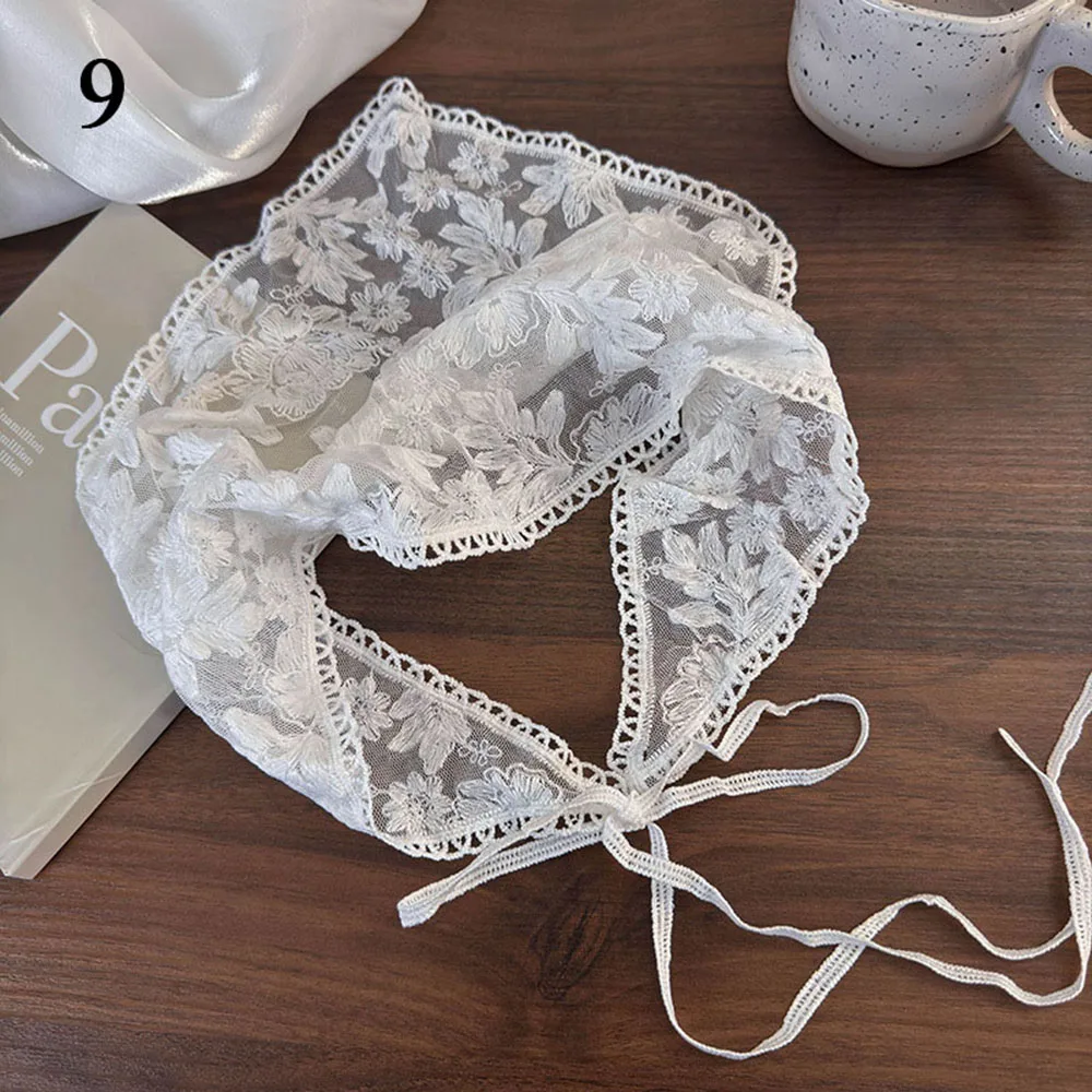 White Woven Floral Lace Hair Scarf Wraps Women Retro Triangle Headscarf Hat Travel Photo Headband Hair Accessories