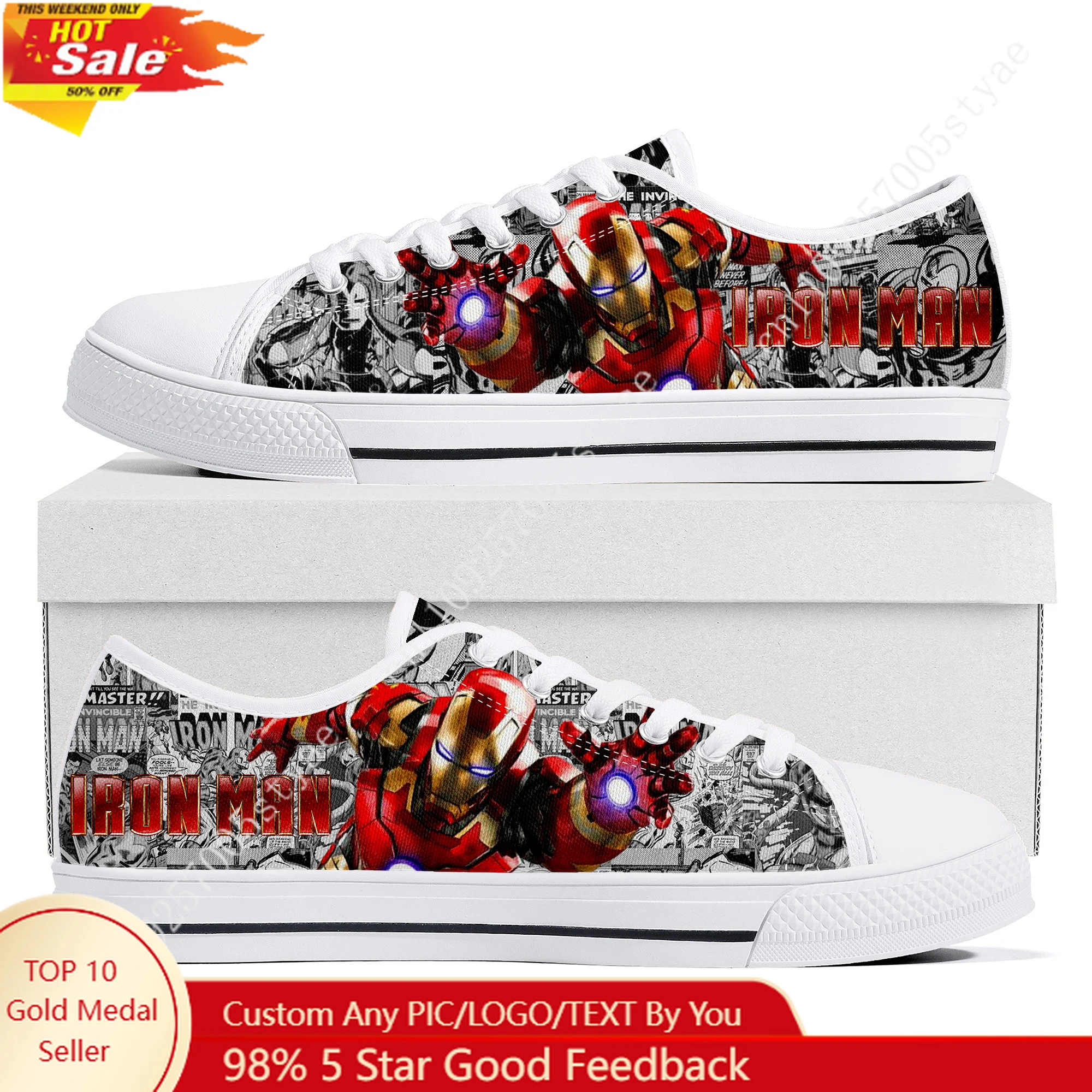 

Marvel Iron Man Tony Stark Low Top Sneakers Womens Mens Teenager High Quality Shoes Tailor-Made Canvas Sneaker Shoe