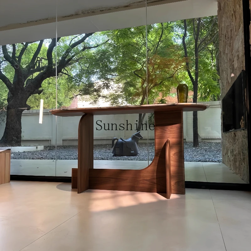 

Medieval solid wood Xuangantai retro light luxury natural marble storage table