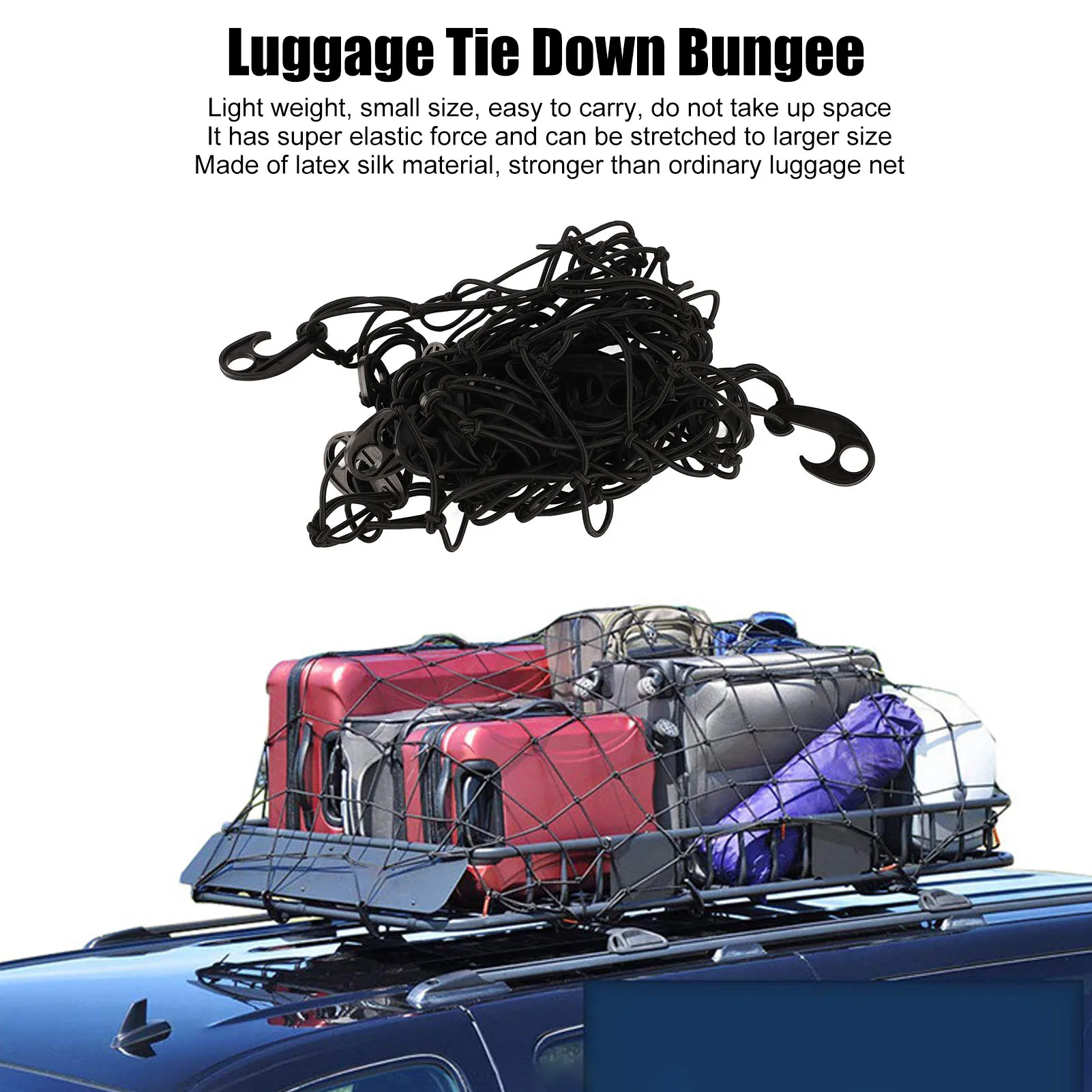 

Cargo Net Bungee Luggage Net 47 X 35in Latex Mesh Luggage Tie Down Bungee Cord Cargo Net for Motorcycle Vehicle Roof Luggage Net