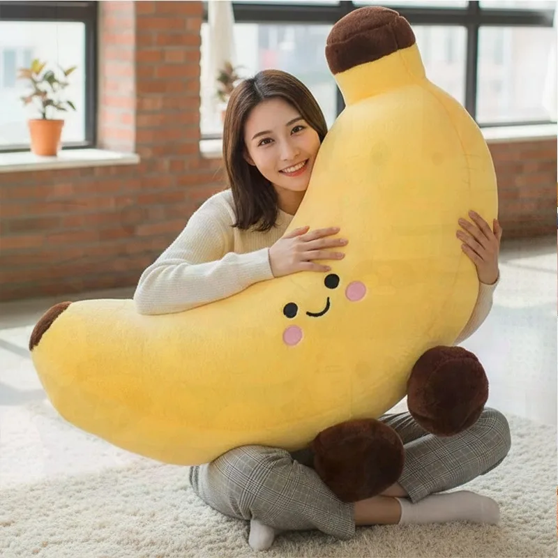 Cute Banana Plush Toys Stuffed Animal Long Body Pillow Hugging Sleeping Leg Support Soft Doll for Kids Girls Bedroom Sofa Gift