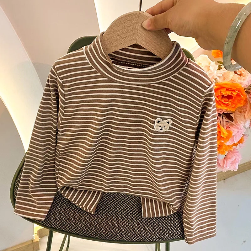 2025 Children'S Spring Clothing Long Sleeve T-Shirt Striped Turtleneck Toddler Boys Tops Fashions Kids Girls Undershirt 1-6 Year