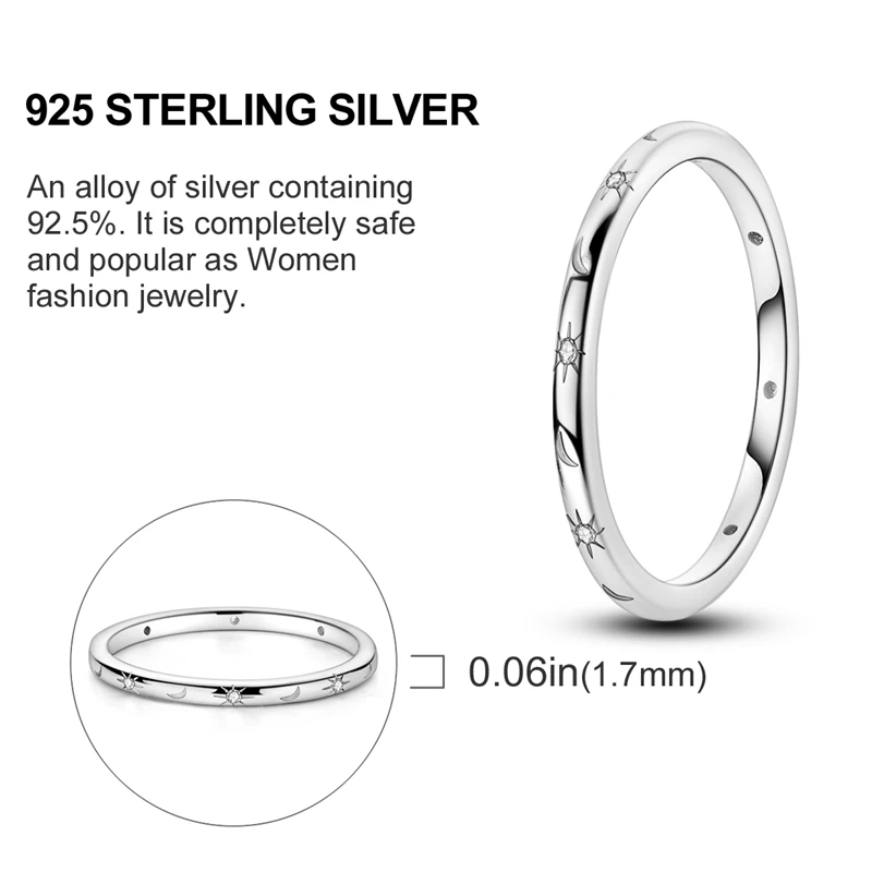 Neu in 925 Sterling Silber stapelbare Ringe für Frauen Original Stern Mond Ringe Verlobung Hochzeit Luxus Schmuck
