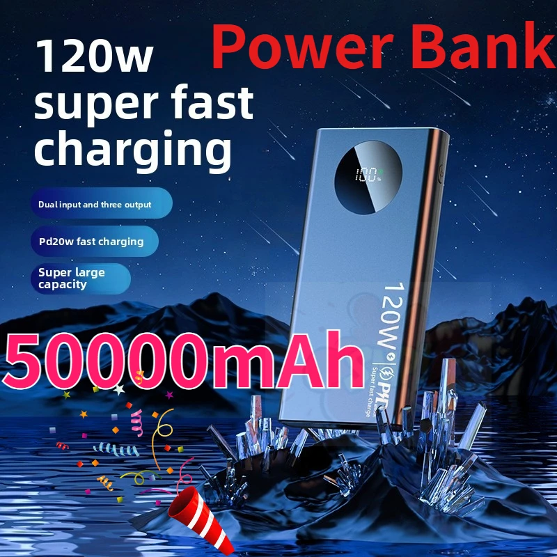 Power Bank 50000mAh High Capacity 120W Super Fast Charging Thin Light Digital Display PowerBank for IPhone Samsung Huawei 2025